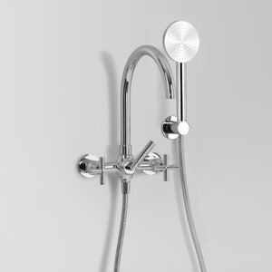 Astra Walker Icon + Wall Mounted Bath Mixer with Circular Single Function Hand Shower