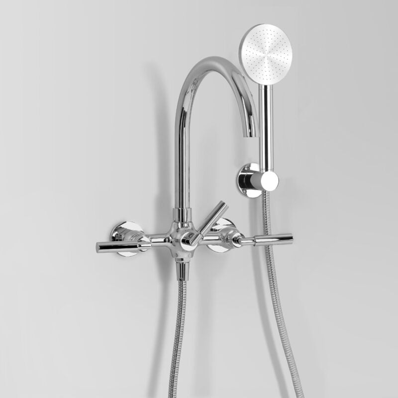 Astra Walker Icon + Lever Wall Mounted Bath Mixer with Circular Single Function Hand Shower