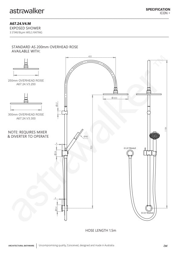 Astra Walker Icon + Exposed Shower Set with Circular Single Function Hand Shower