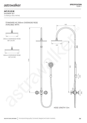 Astra Walker Icon + Exposed Shower Set with Taps, Diverter & Circular Single Function Hand Shower on Wall Hook