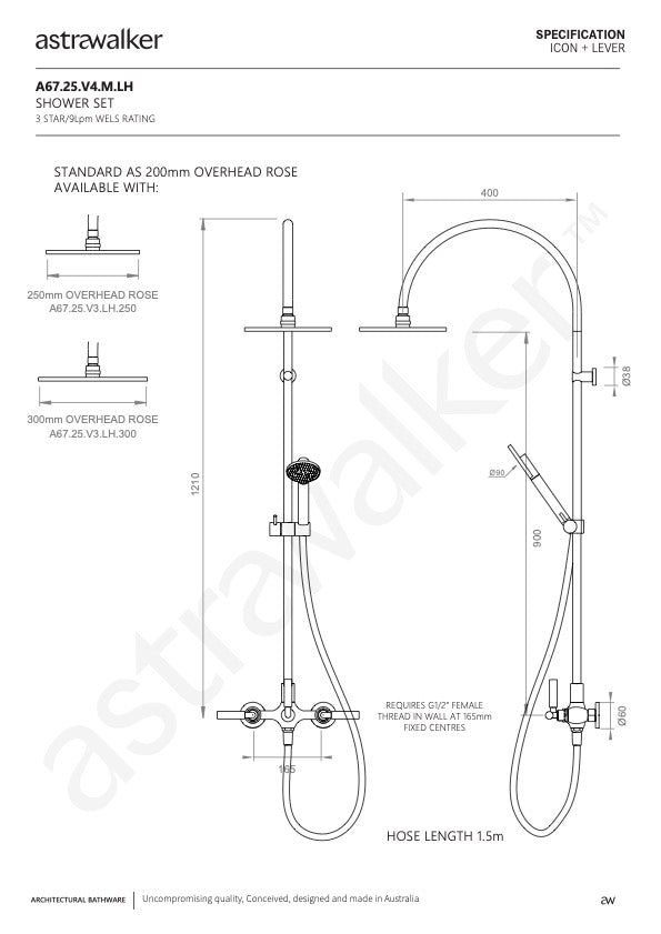 Astra Walker Icon + Lever Exposed Shower Set with Taps, Diverter & Circular Single Function Hand Shower