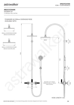 Astra Walker Knurled Icon + Lever Exposed Shower Set with Taps, Diverter & Circular Single Function Hand Shower on Wall Hook