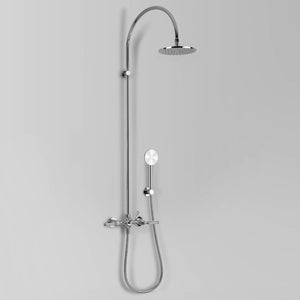 Astra Walker Knurled Icon + Lever Exposed Shower Set with Taps, Diverter & Circular Single Function Hand Shower on Wall Hook