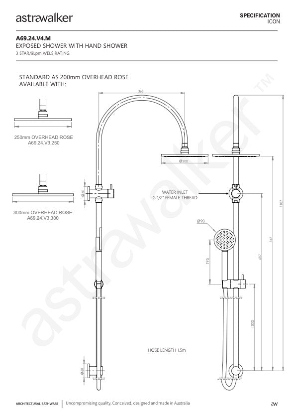 Astra Walker Icon Exposed Shower Set with Diverter & Circular Single Function Hand Shower