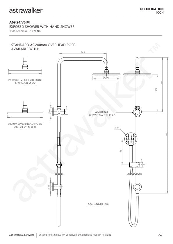 Astra Walker Icon Exposed Shower Set with Diverter & Circular Single Function Hand Shower