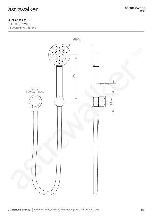 Astra Walker Icon Circular Single Function Hand Shower with Holder