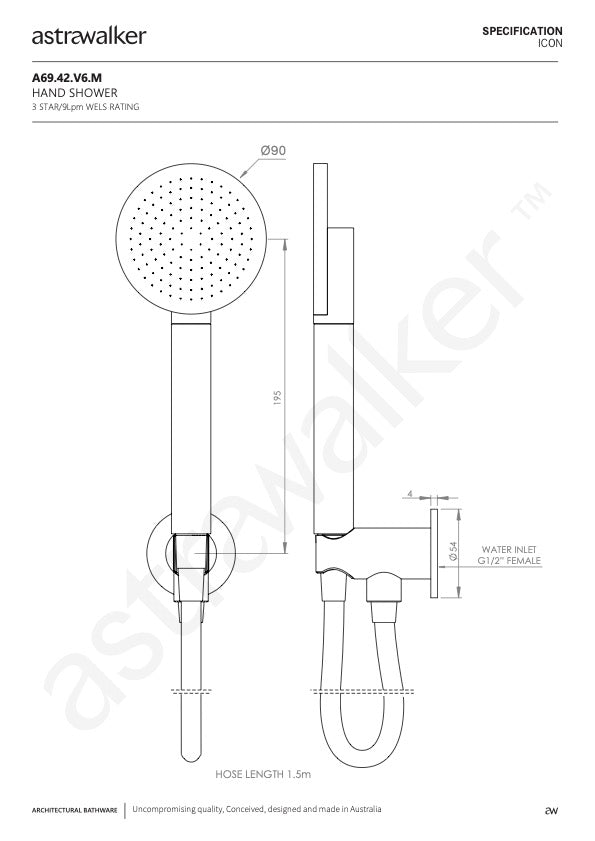 Astra Walker Icon Circular Single Function Hand Shower with Integrated Holder