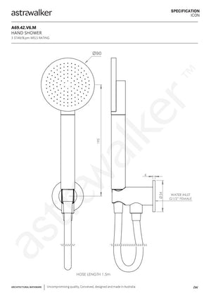 Astra Walker Icon Circular Single Function Hand Shower with Integrated Holder