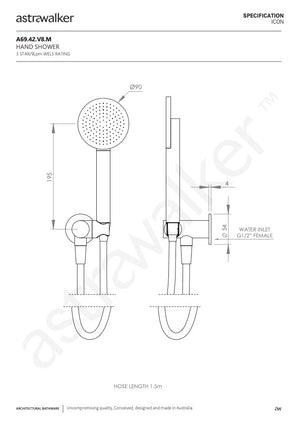 Astra Walker Icon Circular Single Function Hand Shower with Integrated Swivel Holder