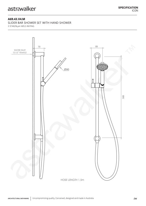 Astra Walker Icon Circular Single Function Integrated Slide Shower