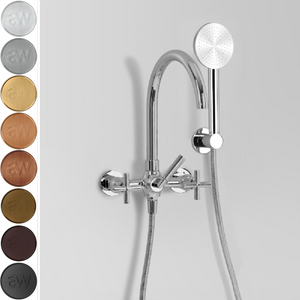 Astra Walker Icon + Wall Mounted Bath Mixer with Circular Single Function Hand Shower