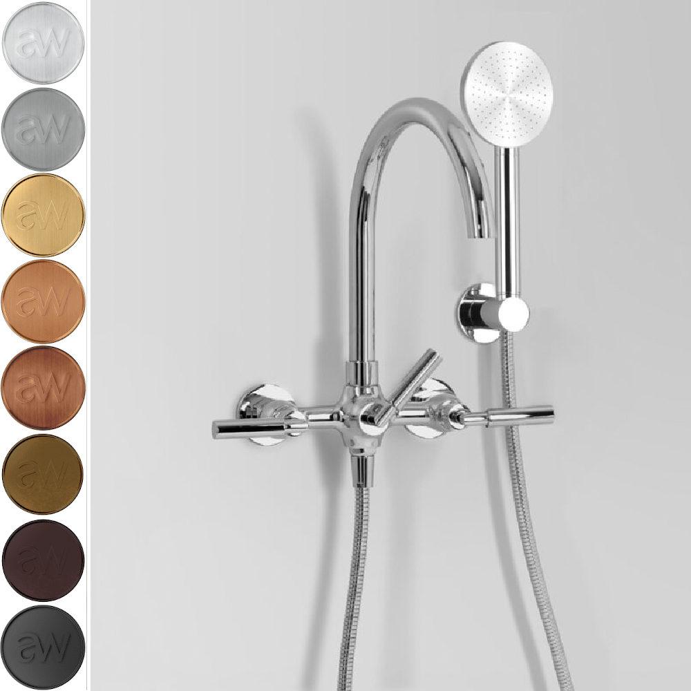 Astra Walker Icon + Lever Wall Mounted Bath Mixer with Circular Single Function Hand Shower