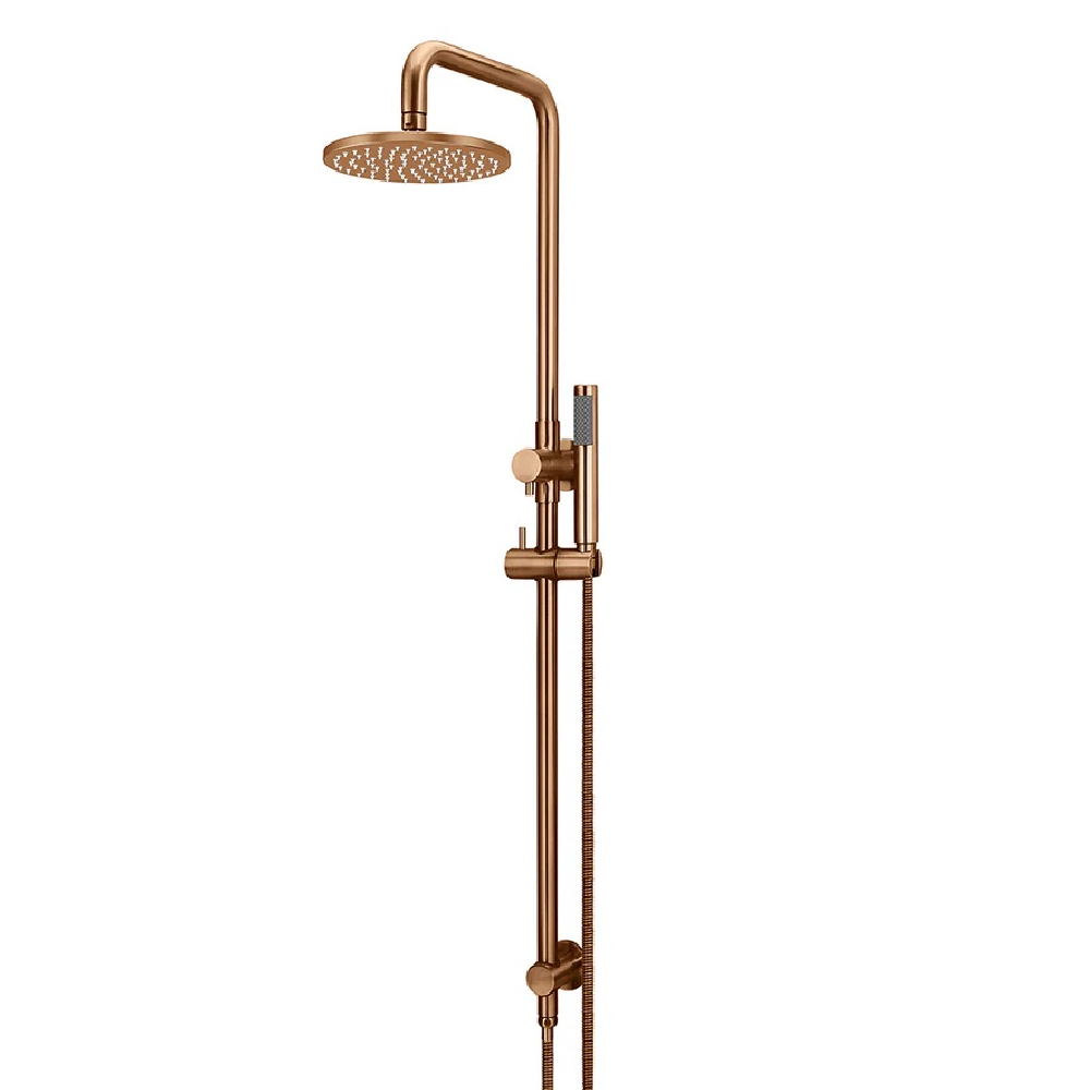 Meir Round Combination Shower Rail with 200mm Rose & Single Function Hand Shower | Lustre Bronze