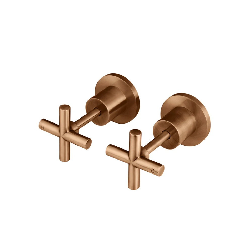 Meir Round Cross Handle Jumper Valve Wall Taps | Lustre Bronze