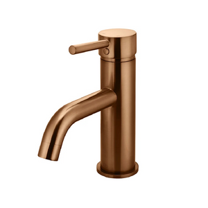 Meir Round Basin Mixer with Curved Spout | Lustre Bronze