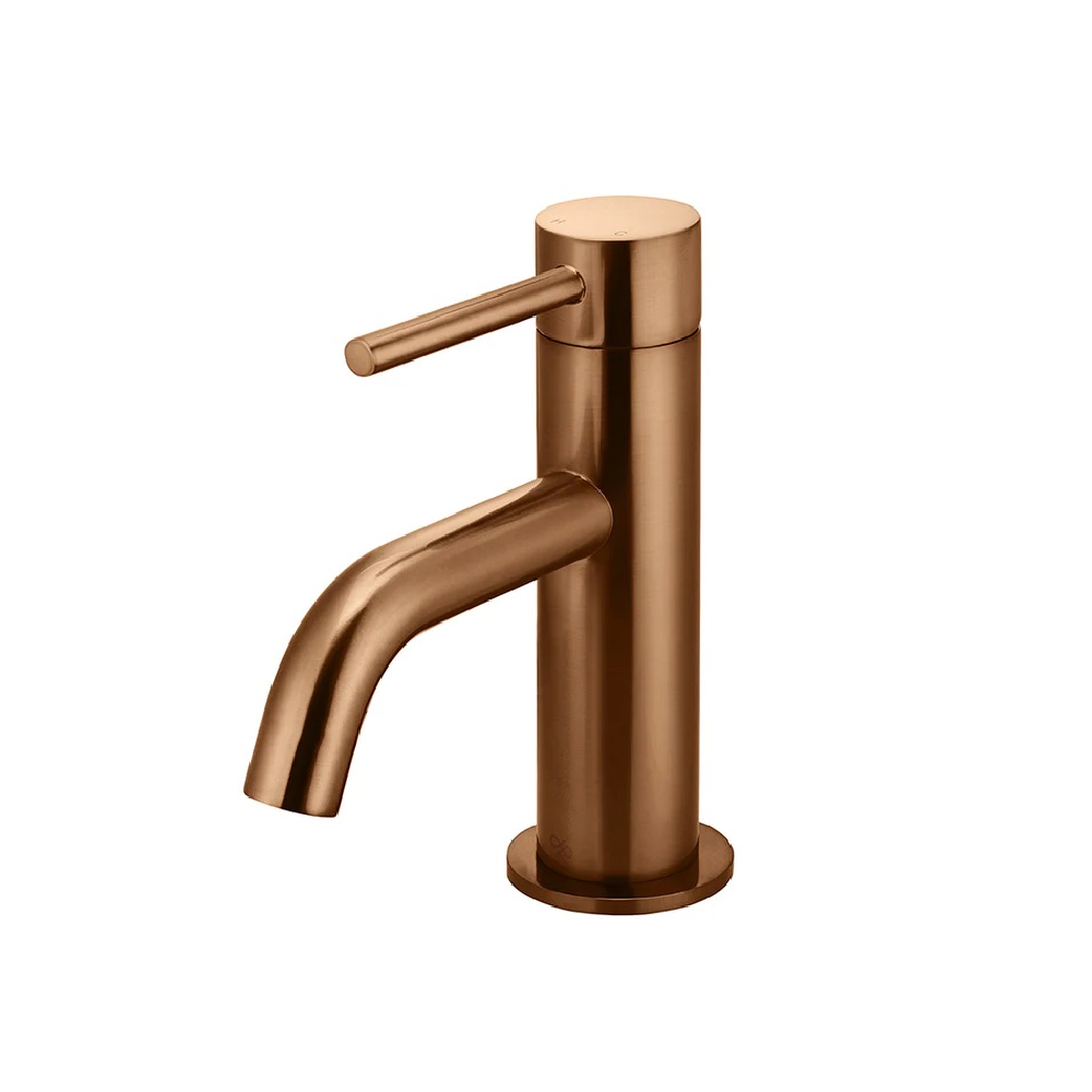 Meir Round Piccola Basin Mixer with Curved Spout | Lustre Bronze