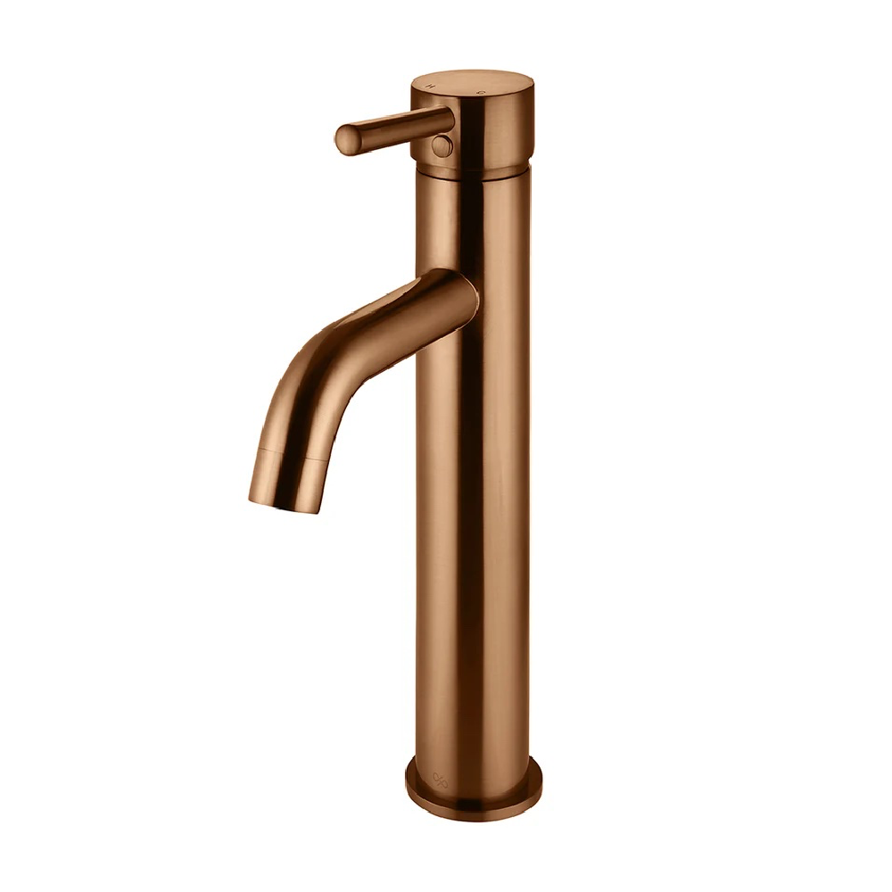 Meir Round Tall Basin Mixer with Curved Spout | Lustre Bronze