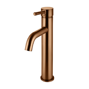 Meir Round Tall Basin Mixer with Curved Spout | Lustre Bronze