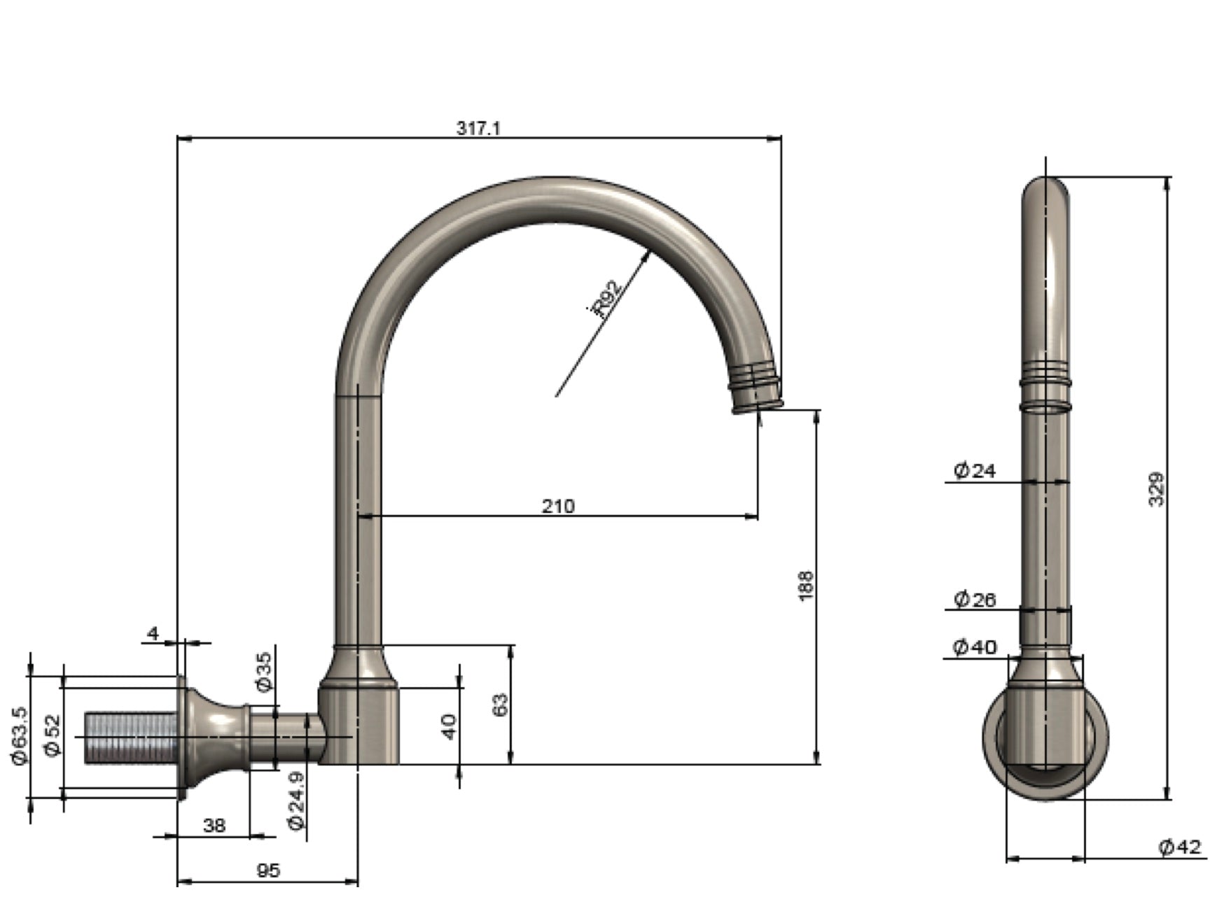 Meir Harrington Wall Mount Swivel Spout