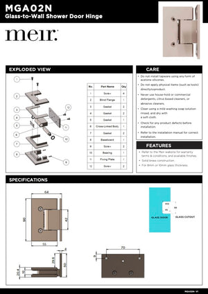 Meir Glass To Wall Shower Door Hinge | Champagne