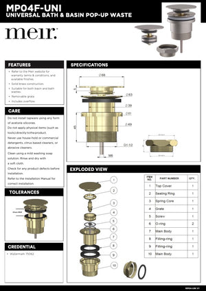 Meir Universal Basin & Bath Pop Up Waste | Tiger Bronze