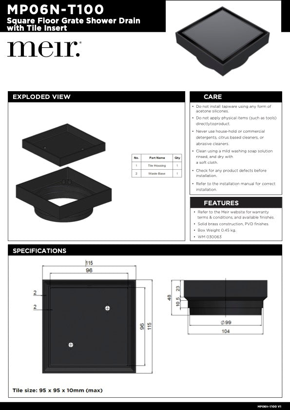 Meir Shower Waste With Tile Insert | Champagne