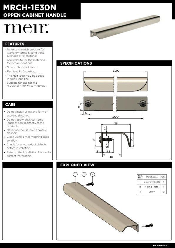 Meir Öppen Edge Pull Cabinet Handle 300mm | Shadow Gunmetal