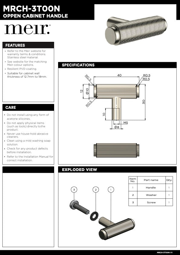 Meir Öppen T-pull Linear Knurled Cabinet Handle | Champagne