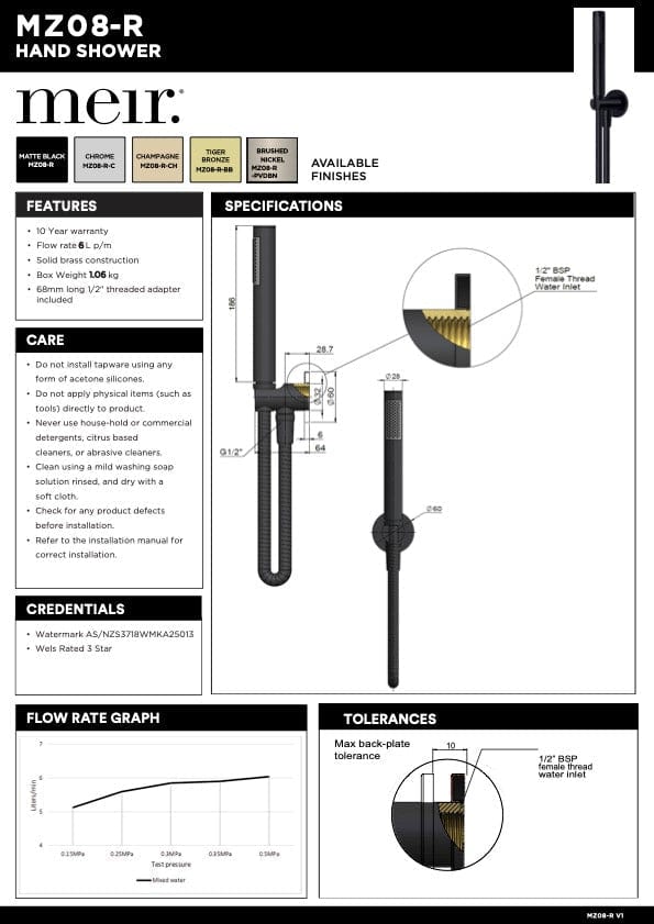 Meir Bathroom tapware Meir Round Single Function Hand Shower on Fixed Bracket | Tiger Bronze