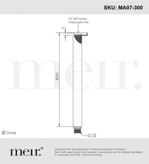 Meir Showers Meir Round Ceiling Shower Arm 300mm | Brushed Nickel