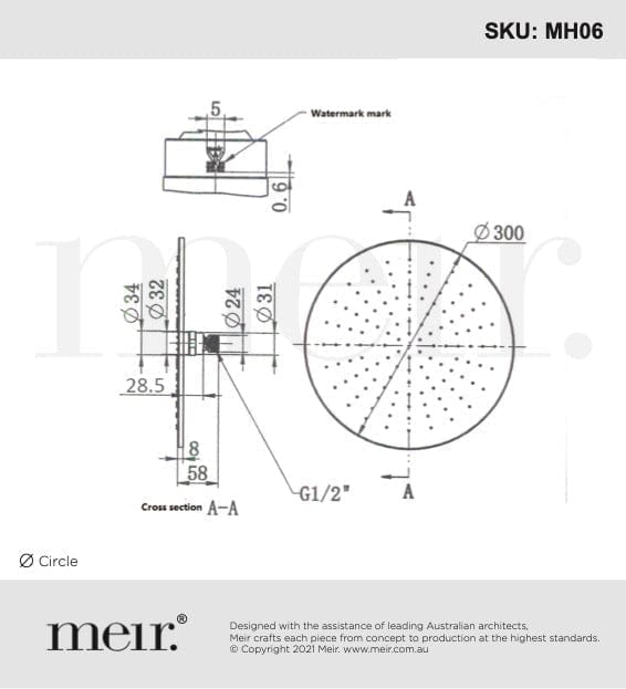 Meir Showers Meir Round Shower Rose 300mm | Brushed Nickel