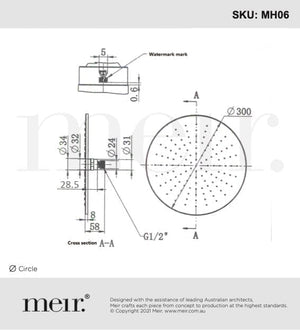 Meir Showers Meir Round Shower Rose 300mm | Brushed Nickel