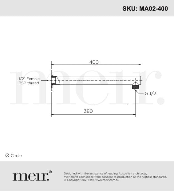 Meir Showers Meir Round Wall Shower Straight Arm 400mm | Brushed Nickel