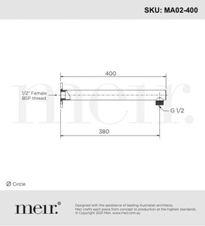 Meir Showers Meir Round Wall Shower Straight Arm 400mm | Brushed Nickel