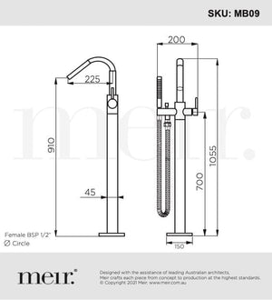 Meir Freestanding Bath Fillers Meir Round Freestanding Bath Spout & Hand Shower | Brushed Nickel