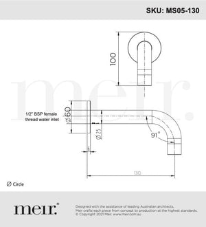 Meir Spouts Meir Round Curved Spout 130mm | Brushed Nickel