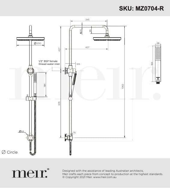 Meir Showers Meir Round Combination Shower Rail with 200mm Rose & Single Function Hand Shower | Tiger Bronze