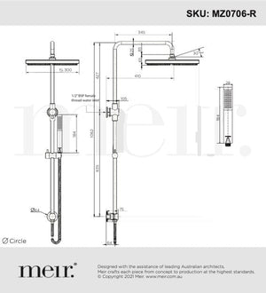 Meir Showers Meir Round Combination Shower Rail with 300mm Rose & Single Function Hand Shower | Tiger Bronze