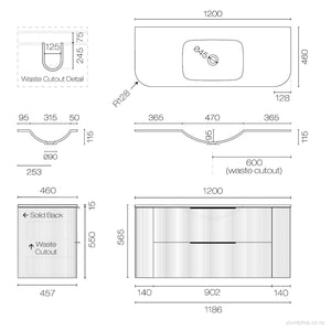 Ava Curve Spio 1200 2 Drawer Vanity