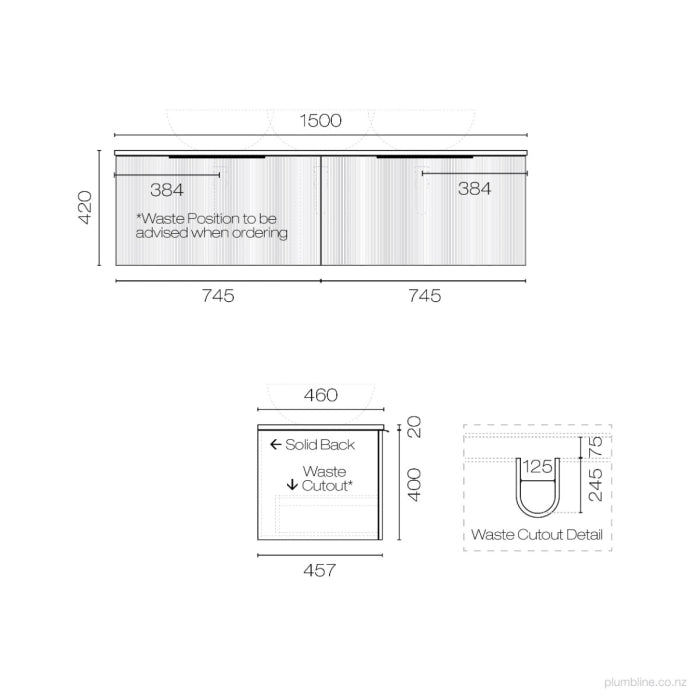 Ava Opaco 1500 2 Drawer Vanity