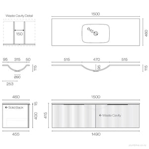 Ava Spio 1500 2 Drawer Vanity Centre Basin