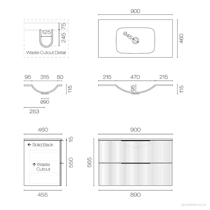 Ava Spio 900 2 Drawer Vanity