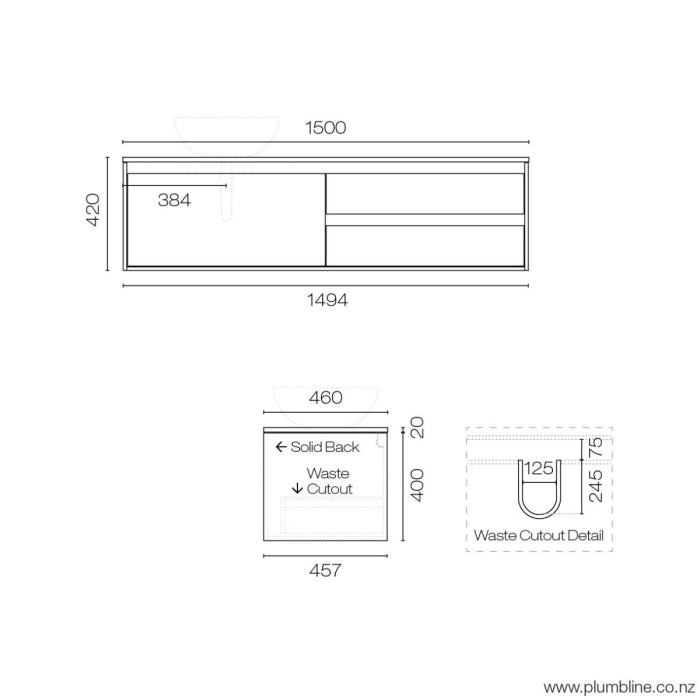 Prava Opaco 1500 3 Drawer Left Vanity