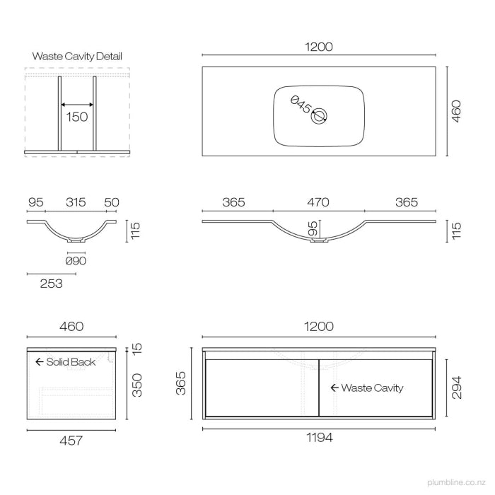 Prava Spio 1200 2 Drawer Vanity Centre Basin