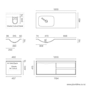 Prava Spio 1200 3 Drawer Left Vanity