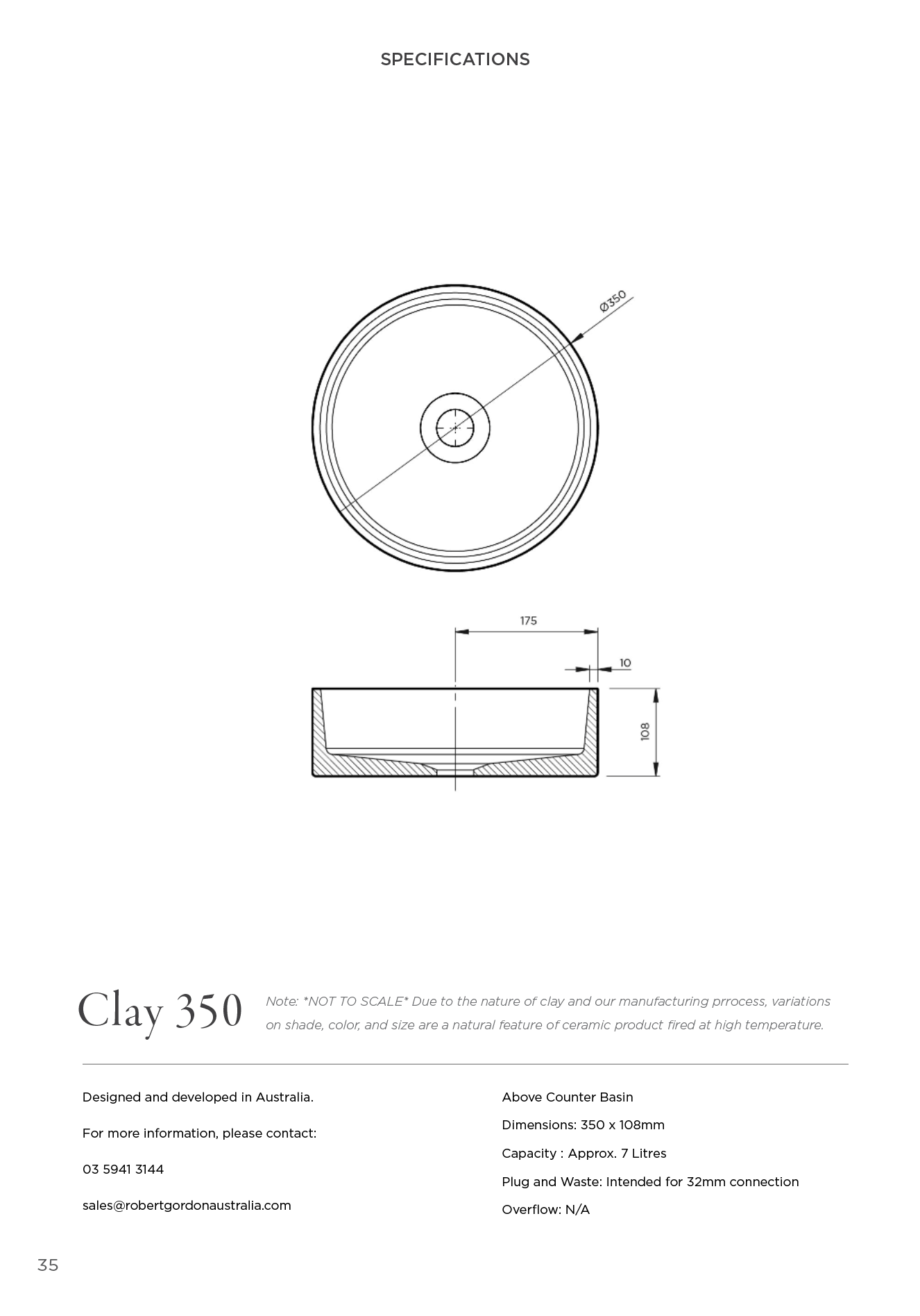 Robert Gordon Clay 350 Round Vessel Basin | Olive