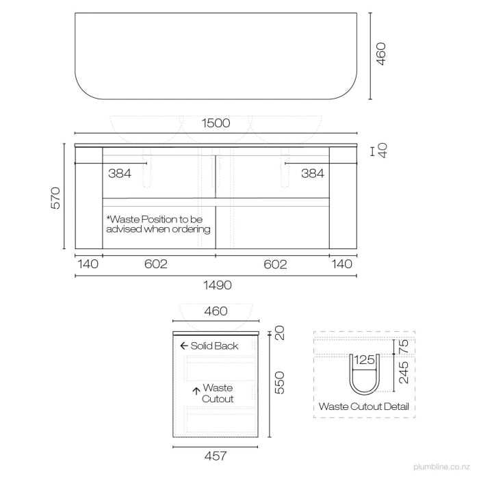 Stanza Curve Opaco 1500 4 Drawer Vanity