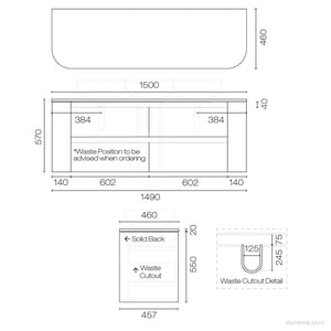 Stanza Curve Opaco 1500 4 Drawer Vanity