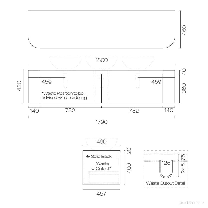 Stanza Curve Opaco 1800 2 Drawer Vanity