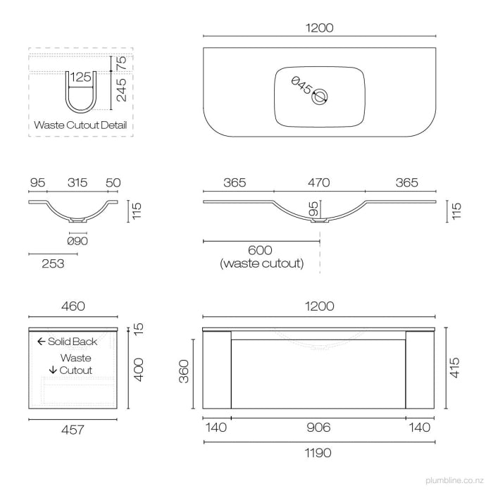 Stanza Curve Spio 1200 1 Drawer Vanity